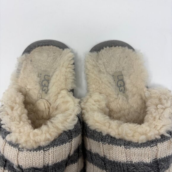UGG Striped Knit Sweater Slipper • Women’s Size 6 • Gray/Ivory Sheepskin Insole - Picture 6 of 10